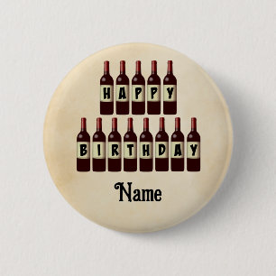 Happy Birthday Red Wine Bottles Customised 6 Cm Round Badge