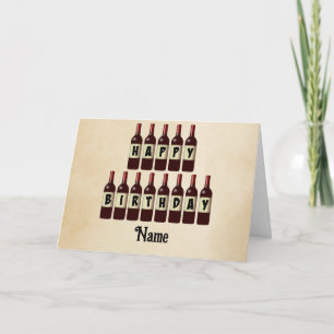 Happy Birthday Red Wine Bottles Customised Card