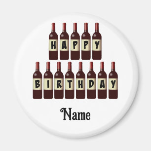 Happy Birthday Red Wine Bottles Customised Magnet