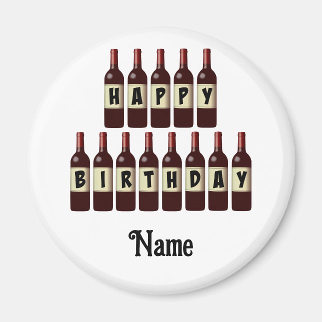 Happy Birthday Red Wine Bottles Customised Magnet (Front)