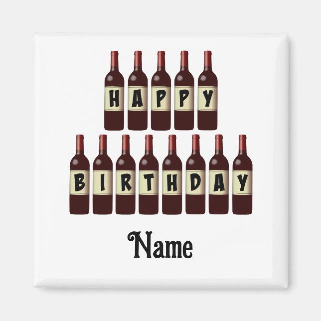 Happy Birthday Red Wine Bottles Customised Magnet (Front)