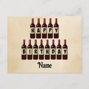 Happy Birthday Red Wine Bottles Customised Postcard