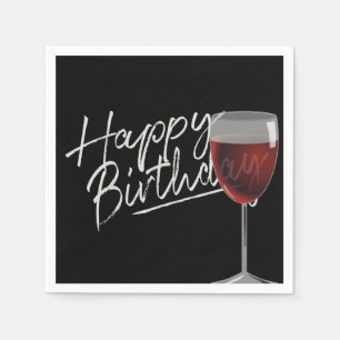 Happy Birthday Red Wine On Black Napkin