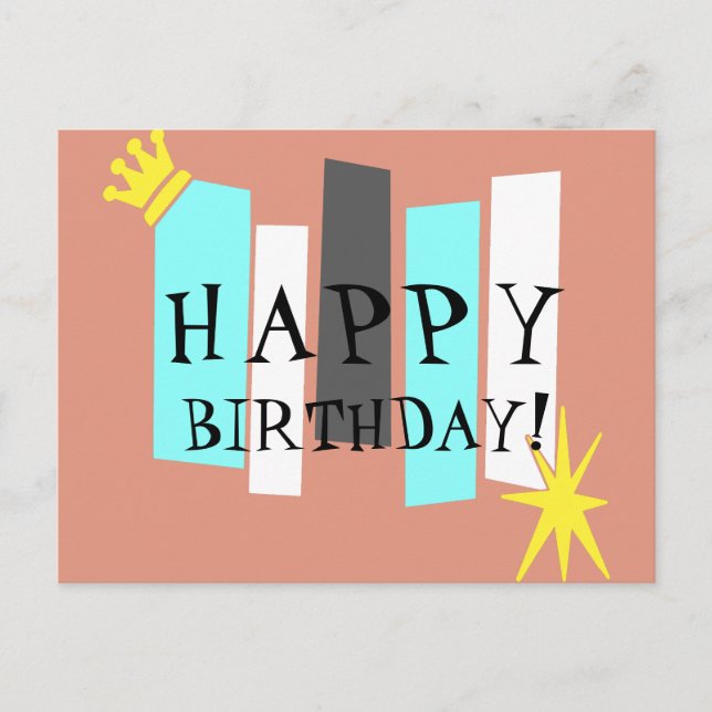 Happy Birthday Retro Atomic Art Panel Postcard (Front)
