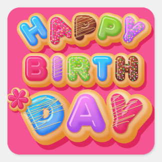 Happy Birthday Retro Bubble Letters Sticker