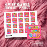 Happy Birthday Retro Bubble Letters Sticker<br><div class="desc">Happy Birthday! Celebrate your special day with these retro bubble letter stickers. These stickers are a great way to add a special touch to your birthday cards and gifts. Decorate tablecloths,  treat bags,  and napkins with these stickers. You can also use them to send happy birthday wishes and greetings.</div>