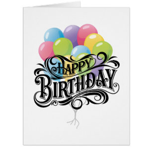 Happy Birthday Retro Card Balloons