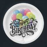 Happy Birthday Retro Card Balloons Paper Plate<br><div class="desc">Happy Birthday Retro Card Balloons</div>