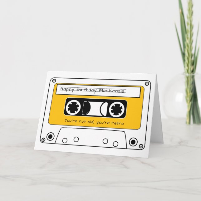 Happy Birthday Retro Cassette Tape Personalised Card (Front)