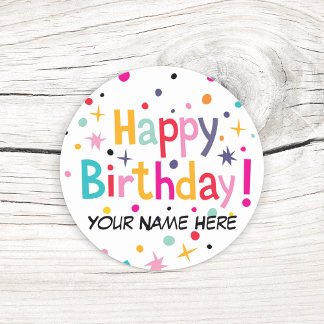 Happy Birthday Retro Customisable Classic Round Sticker