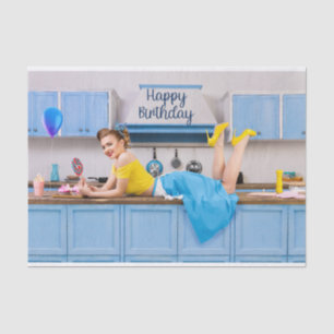 Happy Birthday Retro Housewife Making Cupcakes Tissue Paper