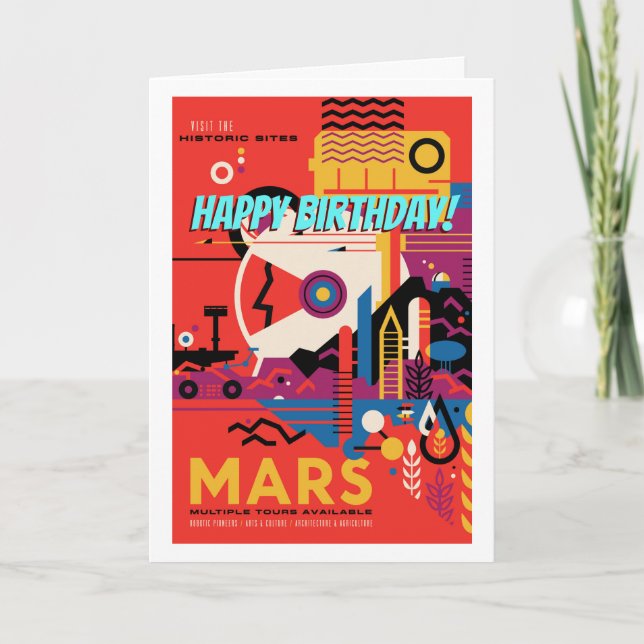 Happy Birthday! Retro Mars Historic Site Tour Card (Front)