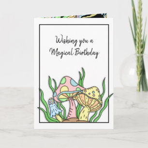 Happy Birthday Retro Mushrooms and Colouring page Card