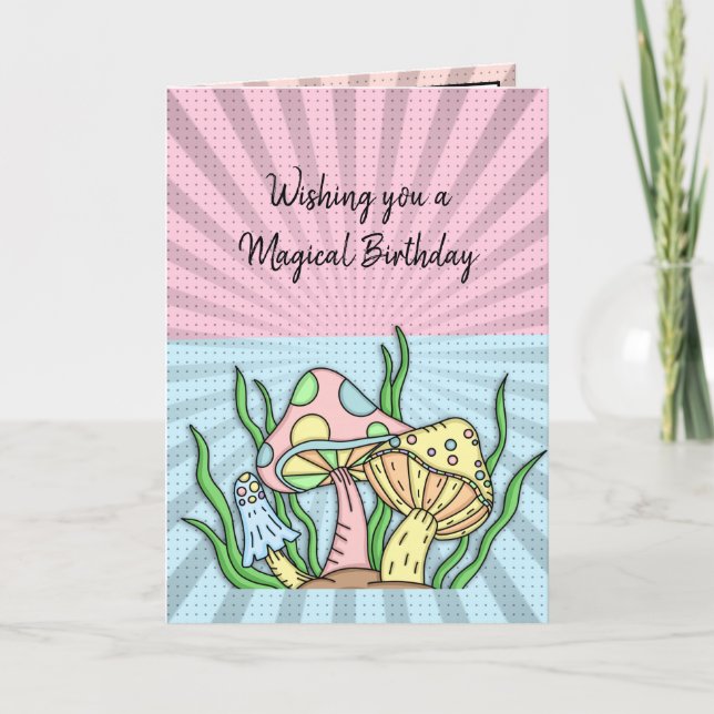 Happy Birthday Retro Mushrooms and Colouring page  Card (Front)