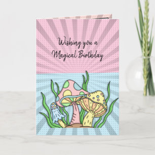 Happy Birthday Retro Mushrooms and Colouring page Card