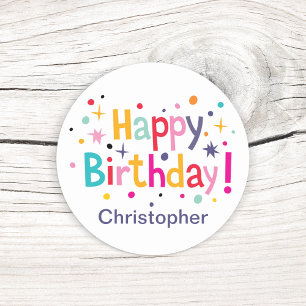 Happy Birthday Retro Personalised Classic Round Sticker