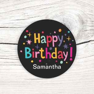 Happy Birthday (Retro) Personalised Round Sticker 