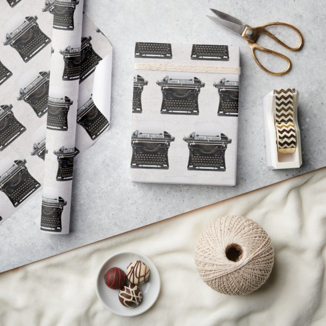 Happy Birthday Retro Typewriter Wrapping Paper (Crafts)
