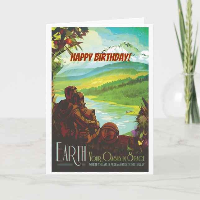 Happy Birthday! Return To Earth from outer space Card (Front)