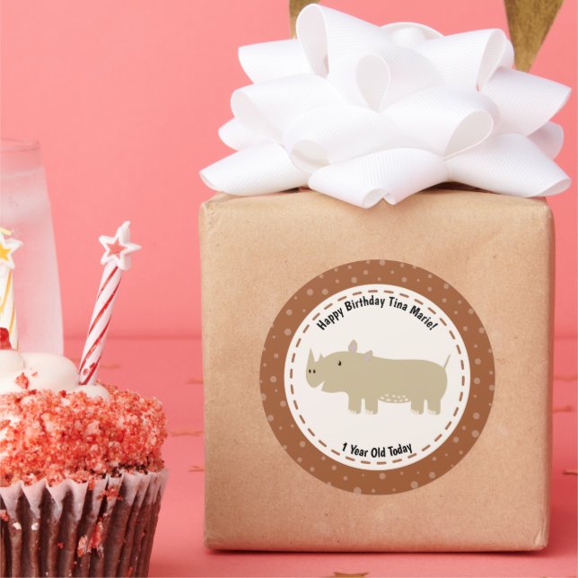 Happy Birthday Rhinoceros Rhino Zoo Animals Classic Round Sticker (Party)