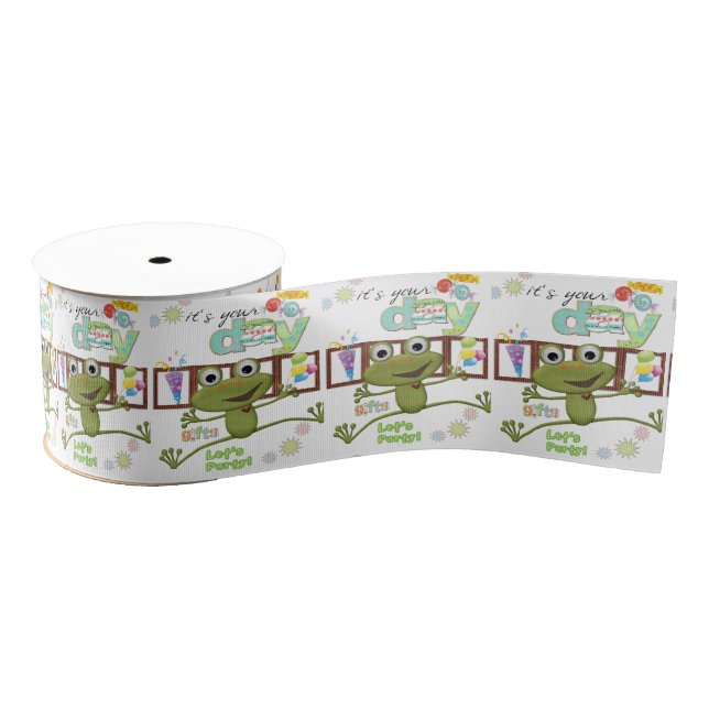 Happy Birthday Ribbon, Friends Family Frog  Grosgrain Ribbon (Spool)