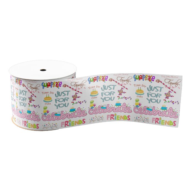 Happy Birthday Ribbon, Friends Family Surprise Grosgrain Ribbon (Spool)
