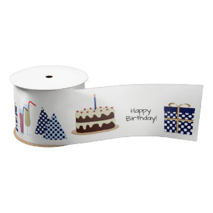 Happy Birthday Ribbon - in navy blue, 3'' Satin Ribbon