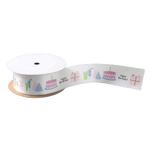 Happy Birthday Ribbon - in pink and blue, 1.5'' Satin Ribbon