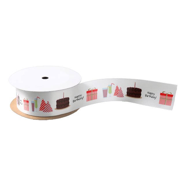 Happy Birthday Ribbon - in red, 1.5'' Satin Ribbon (Spool)