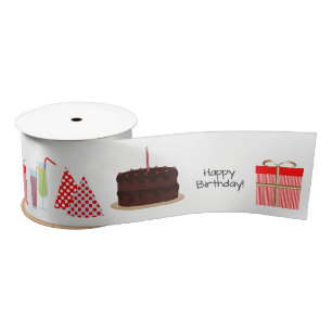 Happy Birthday Ribbon - in red, 3'' Satin Ribbon