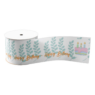 Happy Birthday Ribbon, Leaves Nature  Grosgrain Ribbon