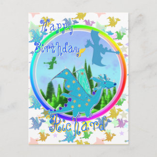 Happy Birthday Richard Cartoon Dragons Postcard