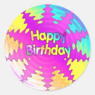 Happy Birthday Ripple Classic Round Sticker