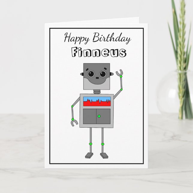 Happy Birthday Robot Themed with Colouring Page Card (Front)