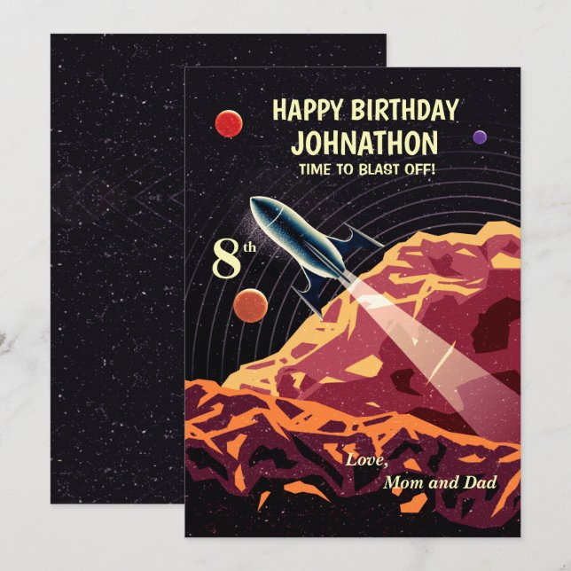 Happy Birthday Rocket Astronaut Kids Custom Card  (Front/Back)