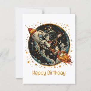 Happy Birthday Rocket Ship French Bulldog Postcard