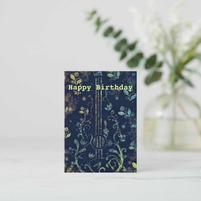 Happy Birthday - Romantic Flowers Guitar  Card (Standing Front)