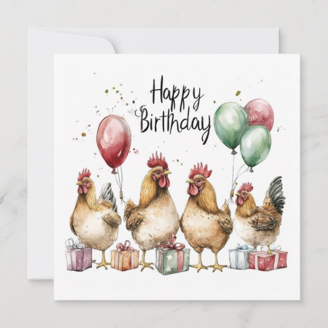 Happy Birthday roosters FLAT CARD (Front)