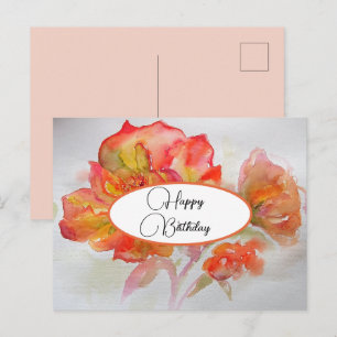 Happy Birthday Rose floral Red Yellow Postcard