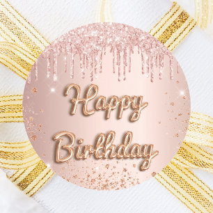 Happy Birthday rose gold blush glitter sparkles Classic Round Sticker