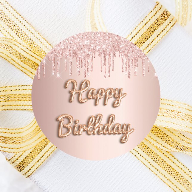 Happy Birthday rose gold blush pink drips Classic Round Sticker (Creator Uploaded)