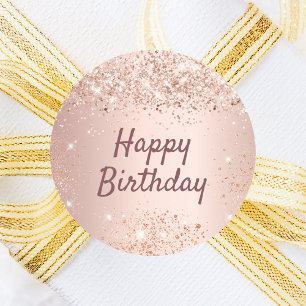 Happy Birthday rose gold confetti Classic Round Sticker