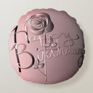 "Happy Birthday" Rose Original Artwork Round Cushion