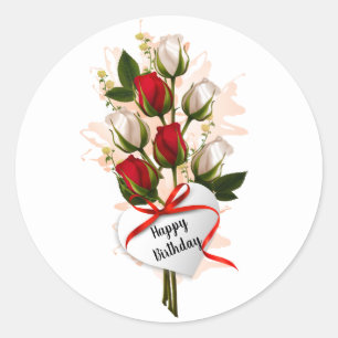 Happy Birthday Roses Classic Round Sticker