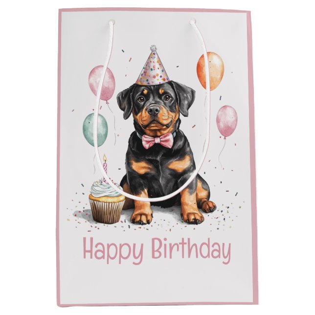 Happy Birthday Rottweiler Dog Medium Gift Bag (Front)
