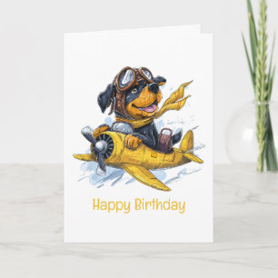 Happy Birthday Rottweiler Dog Pilot Aeroplane Card