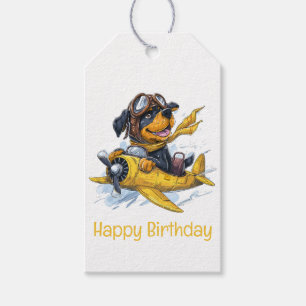 Happy Birthday Rottweiler Dog Pilot Aeroplane Gift Tags