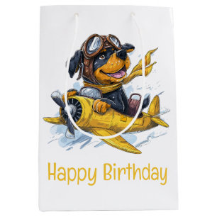 Happy Birthday Rottweiler Dog Pilot Aeroplane Medium Gift Bag