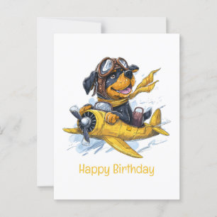 Happy Birthday Rottweiler Dog Pilot Aeroplane Postcard