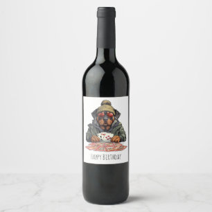 Happy Birthday Rottweiler Dog Playing Cards Wine Label